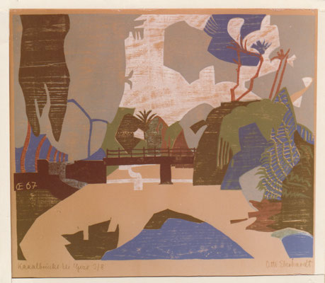 Kanalbrücke bei Gize, Otto Eberhardt, 1967, Holzschnitt, Papier, 75x61,5, ID1180