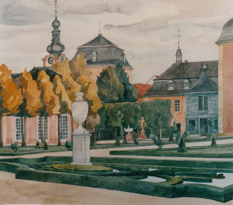 Schloss, Gartenseite, Otto Eberhardt, 1999, Aquarell, Papier, 64x56cm, ID1501