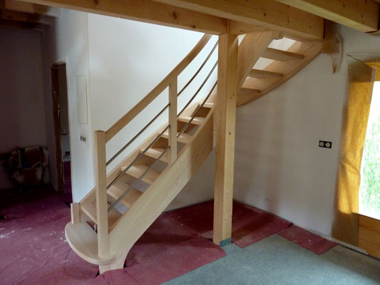 Escalier double 1/4 tournant en frêne