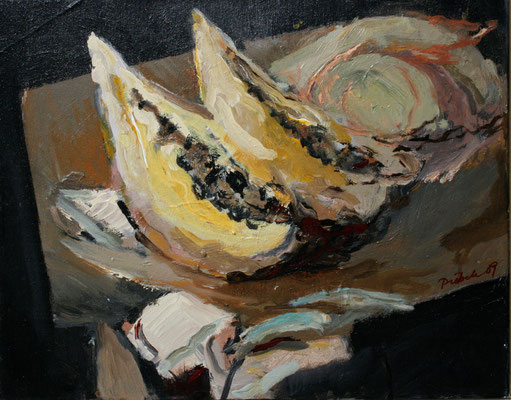 "Stillleben m. Papayas",2009,Acryl/Leinwand,40x50