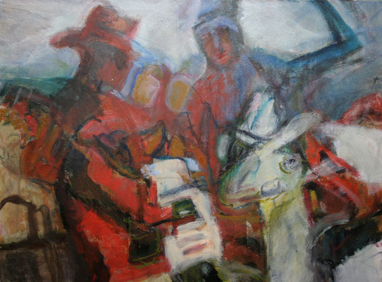 "Zwei Figuren m.Tieren",2007,Acryl/Ölkreide/Leinwand,60x70