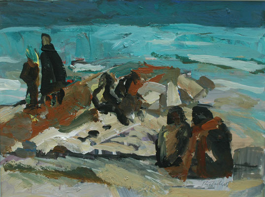 "Strandszene i.Sousse"(Tunesien),2005, Acryl/Malpapier,30x40