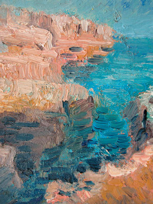 "Küste b.St.Tomas(Menorca),2002, 24x30,Öl/Malpappe