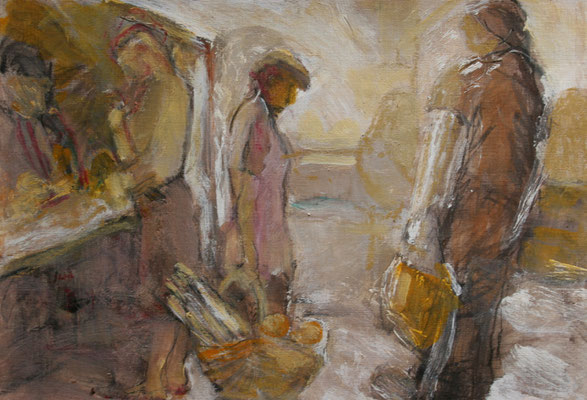 "Stille Marktszene",2007,Mischtechnik/Karton,28x36