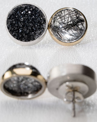 Ohrstecker von Urte Hauck, Hemmingen, Turmalinquartz, Onyx, 750/- Gelbgold, 925/-Silber