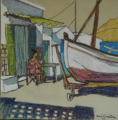 69-Minorque, sa baraca sa Mesquida, technique mixte (fusain, pastel, huile) sur bois médium, 50 cm x 50 cm, prix : 450 €