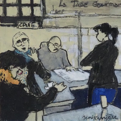 201-Narbonne, les Halles chez Fourmi, technique mixte (fusain, pastel, huile) sur bois médium, format 25 cm x 25 cm, prix : 220 €