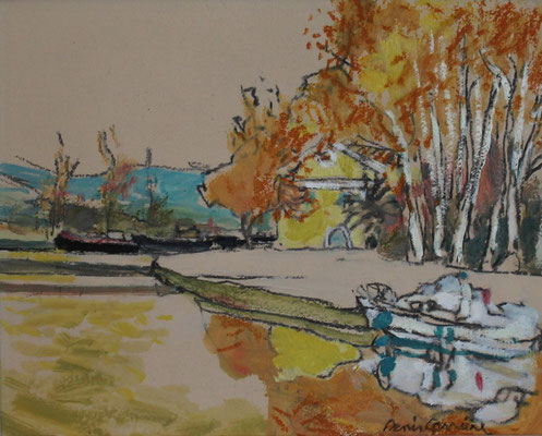 237- Le Somail, Technique mixte (fusain, pastel, huile), sur bois médium, format 24 cm x 30 cm, prix : 220 € 