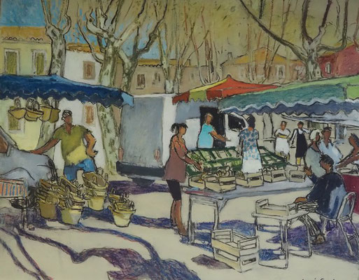34-Le vendeur de paniers, technique mixte (fusain, pastel, huile) sur bois médium, format 65 cm x 81 cm, prix : 950 €
