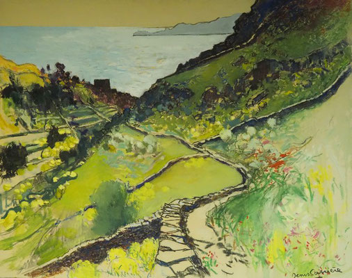 76-Grèce, Kea, technique mixte (fusain, pastel, huile) sur bois médium, 73 cm x 92 cm, prix : 1100 €