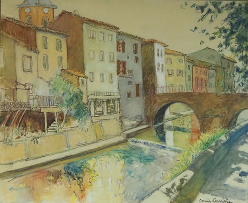 11-Saint-Chinian, la rivière, technique mixte (fusain, pastel, huile) sur bois médium, format 60 cm x 73 cm, prix : 850 €