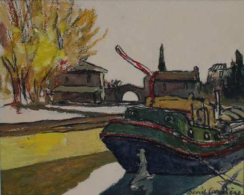 232- Le Somail, Technique mixte (fusain, pastel, huile), sur bois médium, format 24 cm x 30 cm, prix : 220 € 