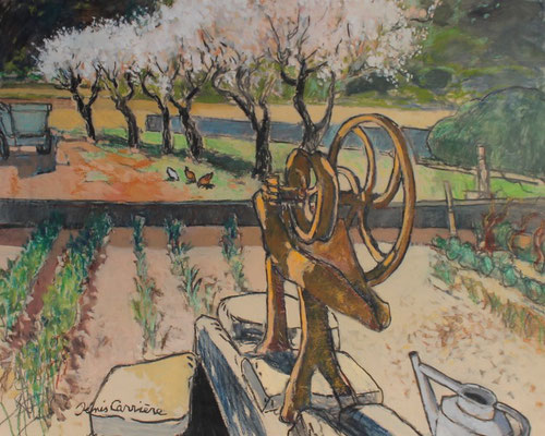 31- Armissan, le jardin de Paul, Technique mixte (fusain, pastel, huile), sur bois médium, format 60 cm x 81 cm, prix : 950 €