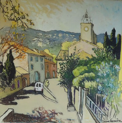 55-Feuilla, l'église, technique mixte (fusain, pastel, huile) sur bois médium, format 65 cm x 65 cm, prix : 850 €