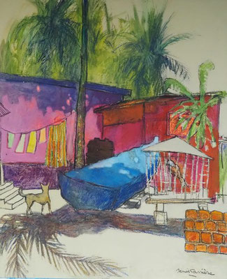 4-Goa, Parvem l'aigle en cage, technique mixte (fusain, pastel, huile) sur bois médium, 60 cm x 73 cm, prix : 850 €