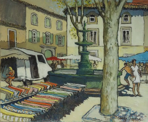 3-Olonzac, la vendeuse de tissus, technique mixte (fusain, pastel, huile) sur bois médium, format 60 cm x 73 cm, prix : 850 €
