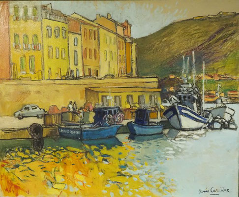 8-Port Vendres, technique mixte (fusain, pastel, huile) sur bois médium, format 60 cm x 73 cm, prix : 850 €