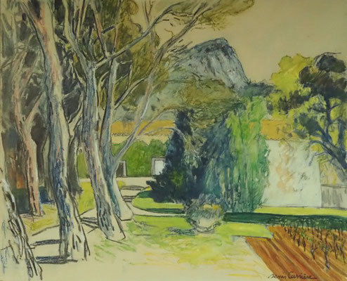 35-Château La Dournie, technique mixte (fusain, pastel, huile) sur bois médium, format 60 cm x 73 cm, prix : 850 €