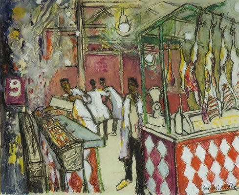60-Maroc, Oued Hamil restau 9, technique mixte (fusain, pastel, huile) sur bois médium, 50 cm x 61 cm, prix : 650 €