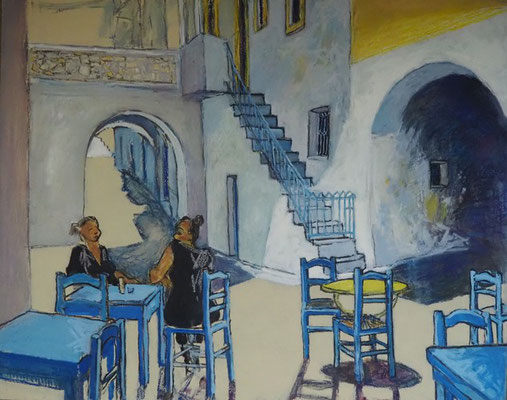 18-Grèce, Kea la place, technique mixte (fusain, pastel, huile) sur bois médium, 65 cm x 81 cm, prix : 950 €