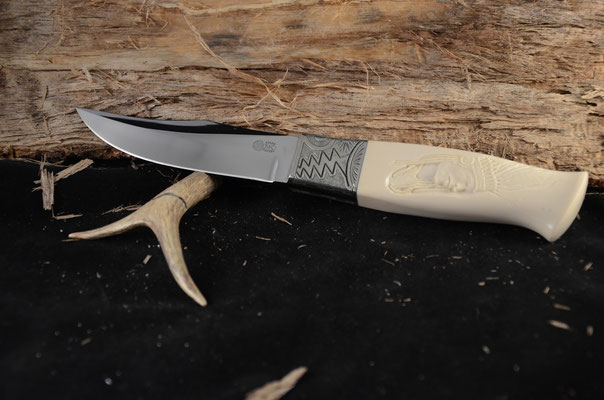 #91 Double Edge clip point.  Blade length 5" Overall 11" 440c steel.  Handle Ivory replacement.  Nickel silver bolster.  Maker RD Nolen  $900