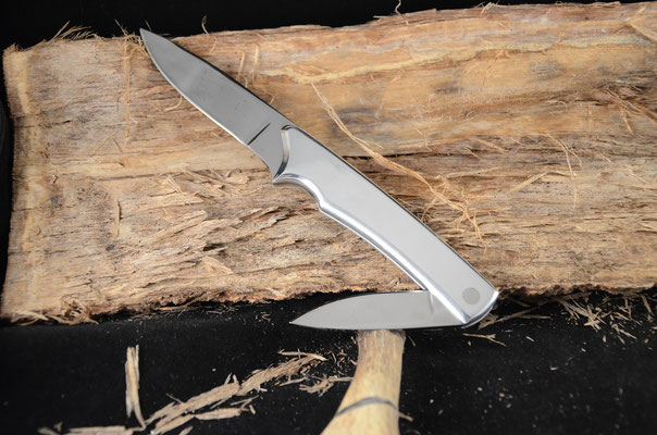 #126  Kangaroo knife.  Fixed blade length 3 1/4".  Folding blade length 2 3/8".  Overall length 9 7/8" open.  Closed 7 1/2"  Made with 440C  Maker RD Nolen SOLD