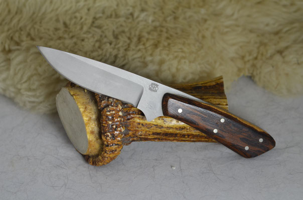 #35 Small rio grande skinner.  Blade length 4" Overall 8 1/8" 440c steet with bead blast finish.  Handle high contract ironwood.  Maker RD Nolen  $150