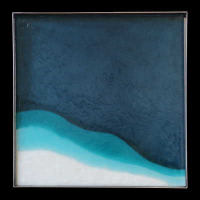 Tauwetter am Oeschinensee II, gefustes Glas, Metallrahmen, 45 x 45 x 4 cm