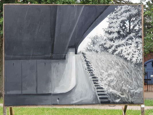 Lidia Beleninova, bridge on the road -  ein Motiv, das die Künstlerin in verschiedenen Formaten aufgenommen hat, in Karlsruhe in XXXL