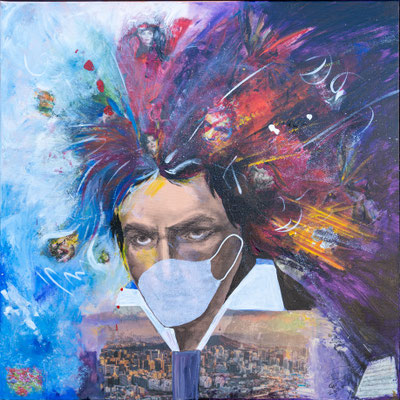 "Beethoven 2020", Mischtechnik mit Collage, 70x70 cm