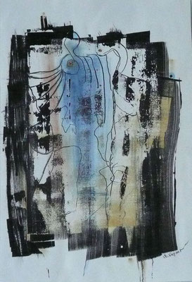 "LICHTWESEN" Absprengtechnik/Tusche, 50 x 70 cm