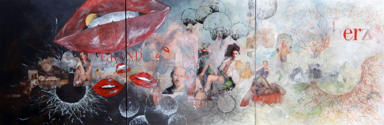 "Lucky Lipps", Mixed Media auf Leinwand, 150x50 cm