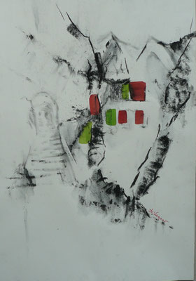 "KREUZUNG" Linol/Mix 50 x 70 cm