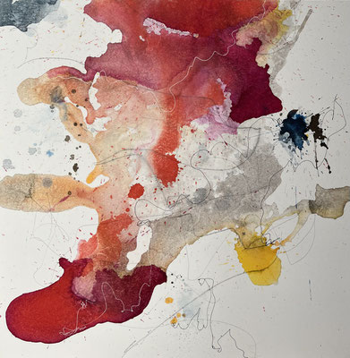 Aquarell auf Holzfaserplatte, 60 x 60 cm