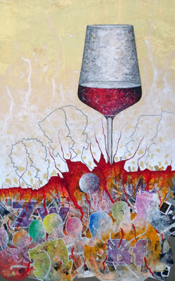 "weinselig", Mixed Media auf Leinwand, 70x113 cm
