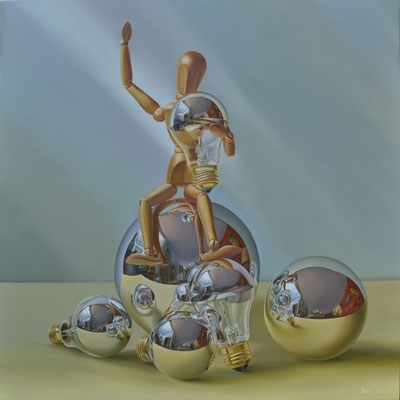 EL PESCADOR DE REFLEJOS, Óleo sobre tela 150 x 150 cm.