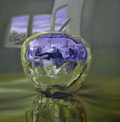 EL ORO DEL CONOCIMIENTO. Óleo sobre tela, 100 x 100 cm. Jorge Luna