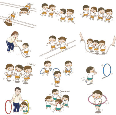 「発達に合わせた3・4・5歳児の運動あそび」挿絵（ナツメ社様）/2025年