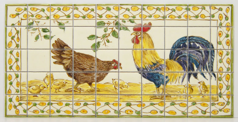 Chicken and Rooster miniture tile mural