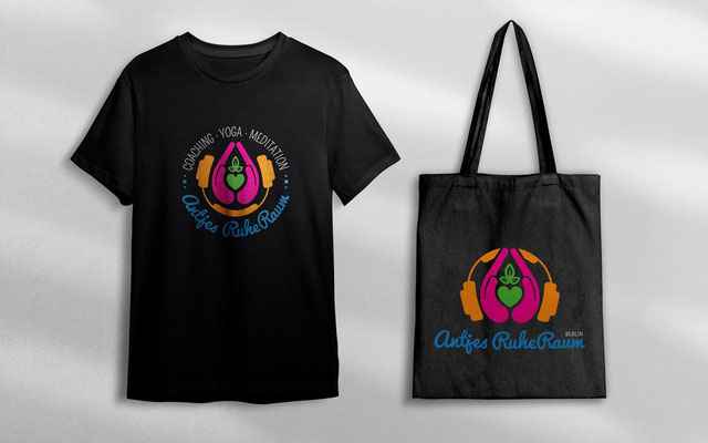 Logo & Corporate Design „Antjes Ruheraum“, Gestaltung Merchandise, Yoga, Meditation, Entspannung