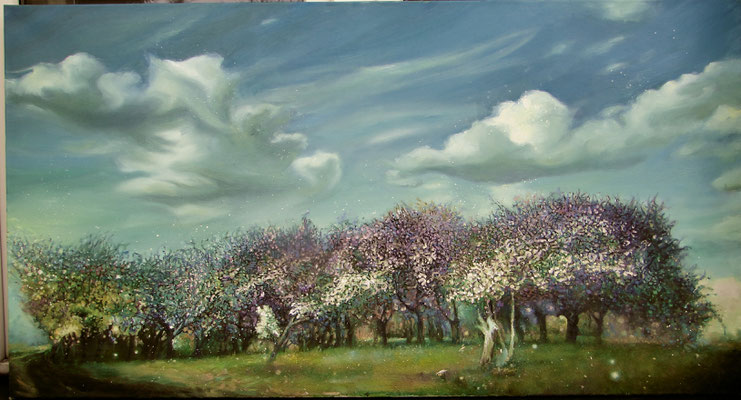 Znajdź swój sen. Sad, olej na płótnie 130x70 cm. 