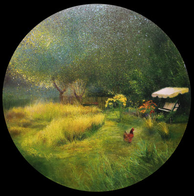 Sąsiadka, olej na płótnie, tondo 90x90 cm