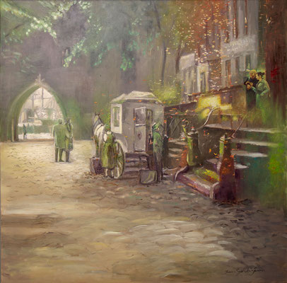 Czy jesteśmy we właściwym czasie? Olej na płotnie 120x120cm, 2024