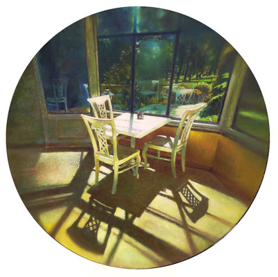 Krzesła, cykl "Obiekty". Olej na płótnie 90x90 cm, 2020rok. 