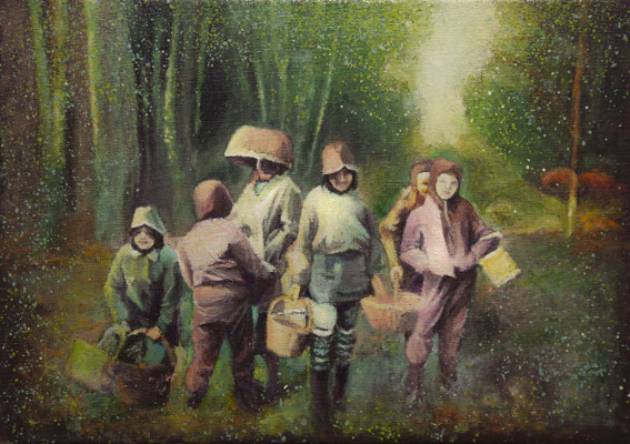 Grzybiarze, olej na płótnie 2022. 