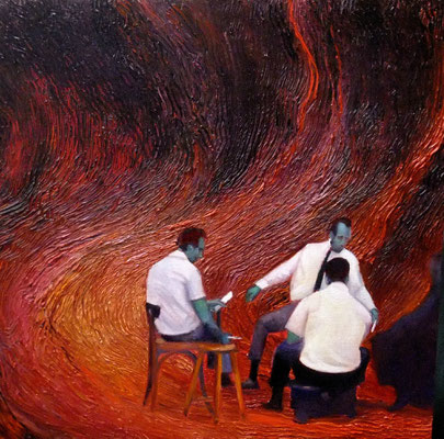 Popołudnie . Sycylijczycy. Afternoon. Sicilians. Oil on board 50x50cm. 