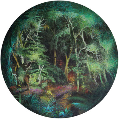 Las, Przenikanie. Olej na płótnie 90x90 cm, 2023.