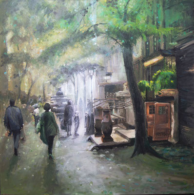 Spójrz za siebie, olej na płotnie 120x120cm, 2024