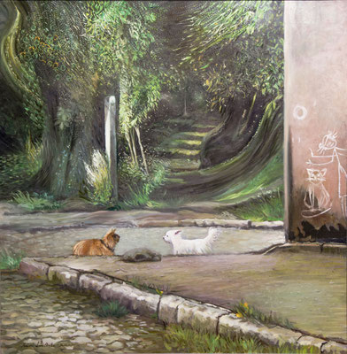 Zmiana warty, olej na płotnie 100x100cm. 