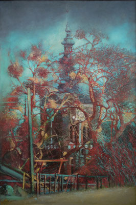 Wieża, olej na płótnie. 